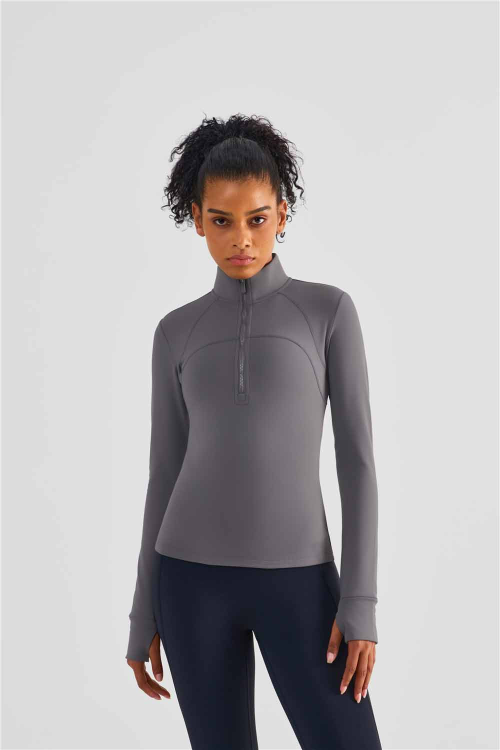 WT1478-Warm shell autumn and winter cashmere yoga suit women's thick warm slim fitness suit chest line half zip tight yoga coat