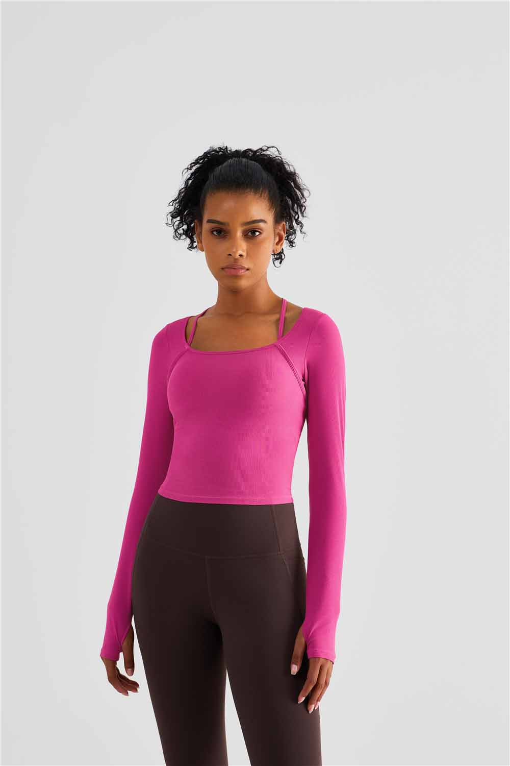 CX1489-Europe and the United States hang neck sportswear cross-border yoga wear original top women with chest pad long-sleeved fitness wear