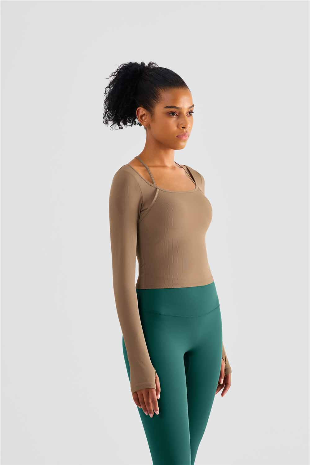 CX1489-Europe and the United States hang neck sportswear cross-border yoga wear original top women with chest pad long-sleeved fitness wear