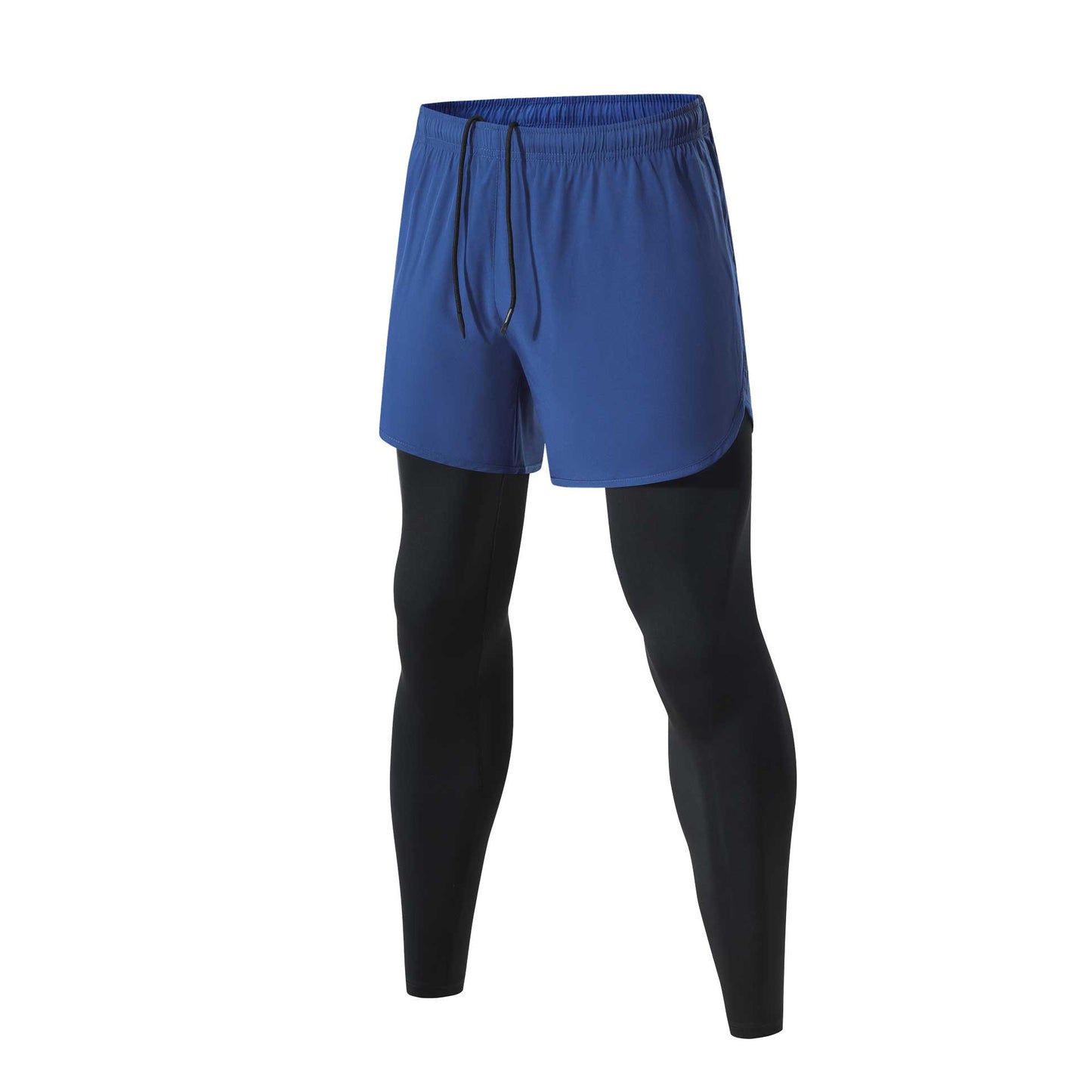 HRYTE60001- Europe and the United States cross-border fitness pants elastic running quick dry pants basketball training pants fake two pairs of tight sweatpants men