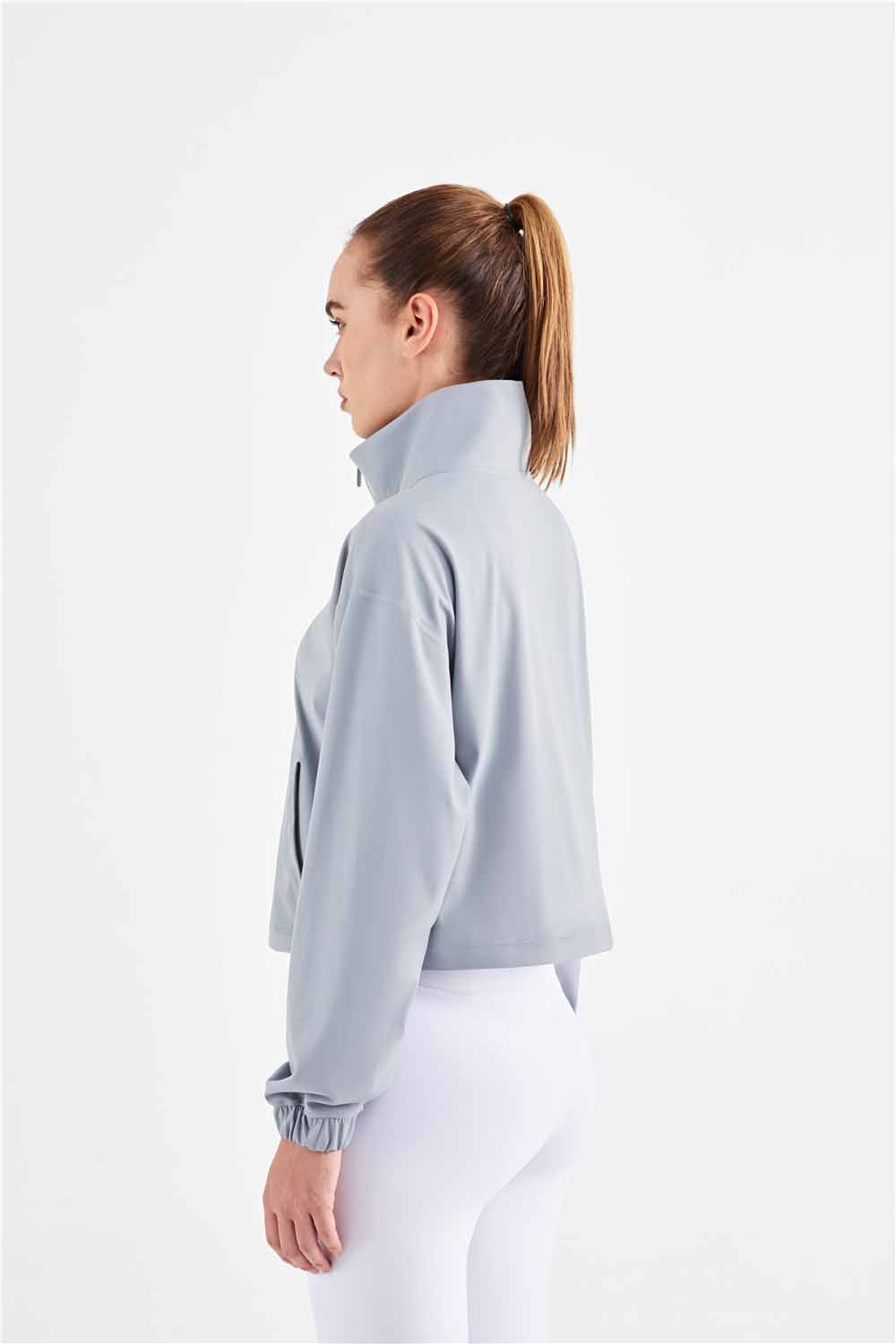 WT1426- Standing collar windproof yoga coat women's new medium strength yoga wear top zipper leisure sports fitness wear