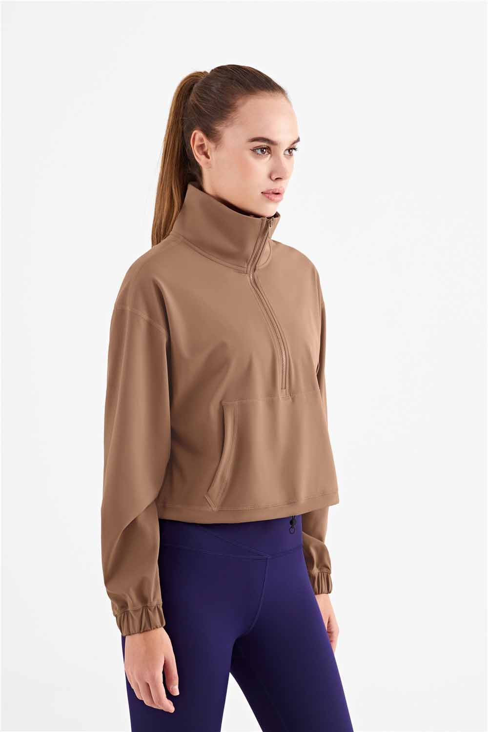 WT1426- Standing collar windproof yoga coat women's new medium strength yoga wear top zipper leisure sports fitness wear