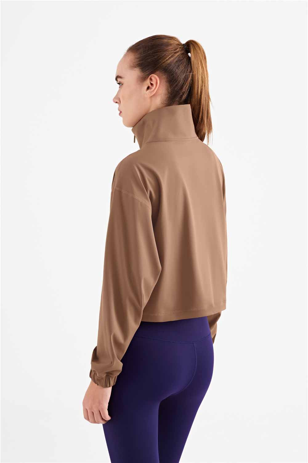 WT1426- Standing collar windproof yoga coat women's new medium strength yoga wear top zipper leisure sports fitness wear