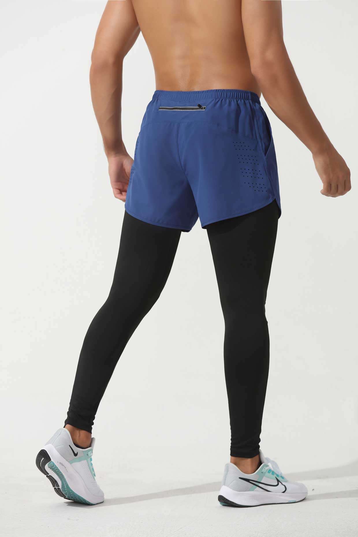 HRYTE60001- Europe and the United States cross-border fitness pants elastic running quick dry pants basketball training pants fake two pairs of tight sweatpants men