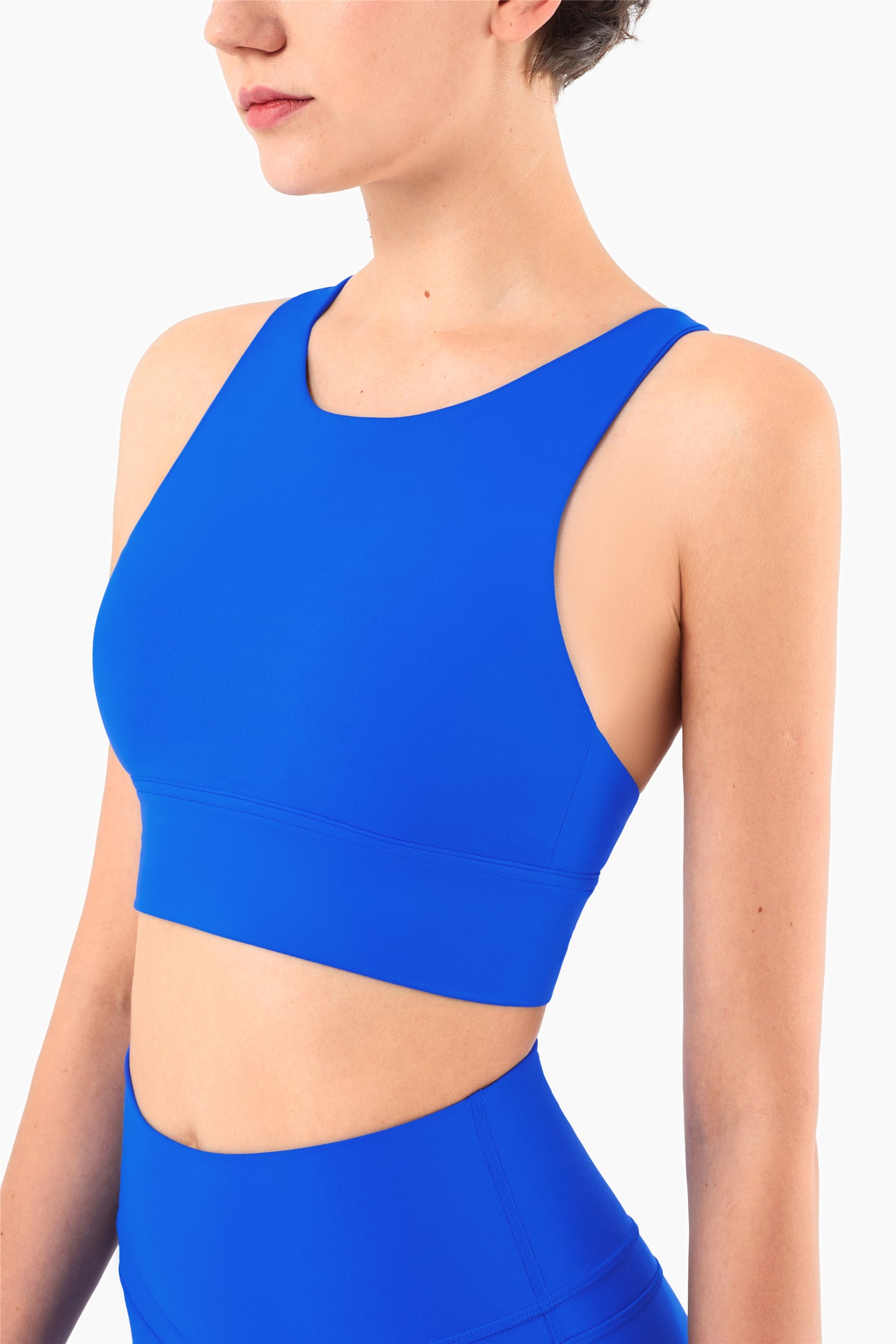 WX1232-NULS Chaleco de yoga desnudo europeo y americano, ropa interior deportiva de resistencia media, parte de atrás bonita Eiffel, sujetador de yoga y fitness con cuello alto