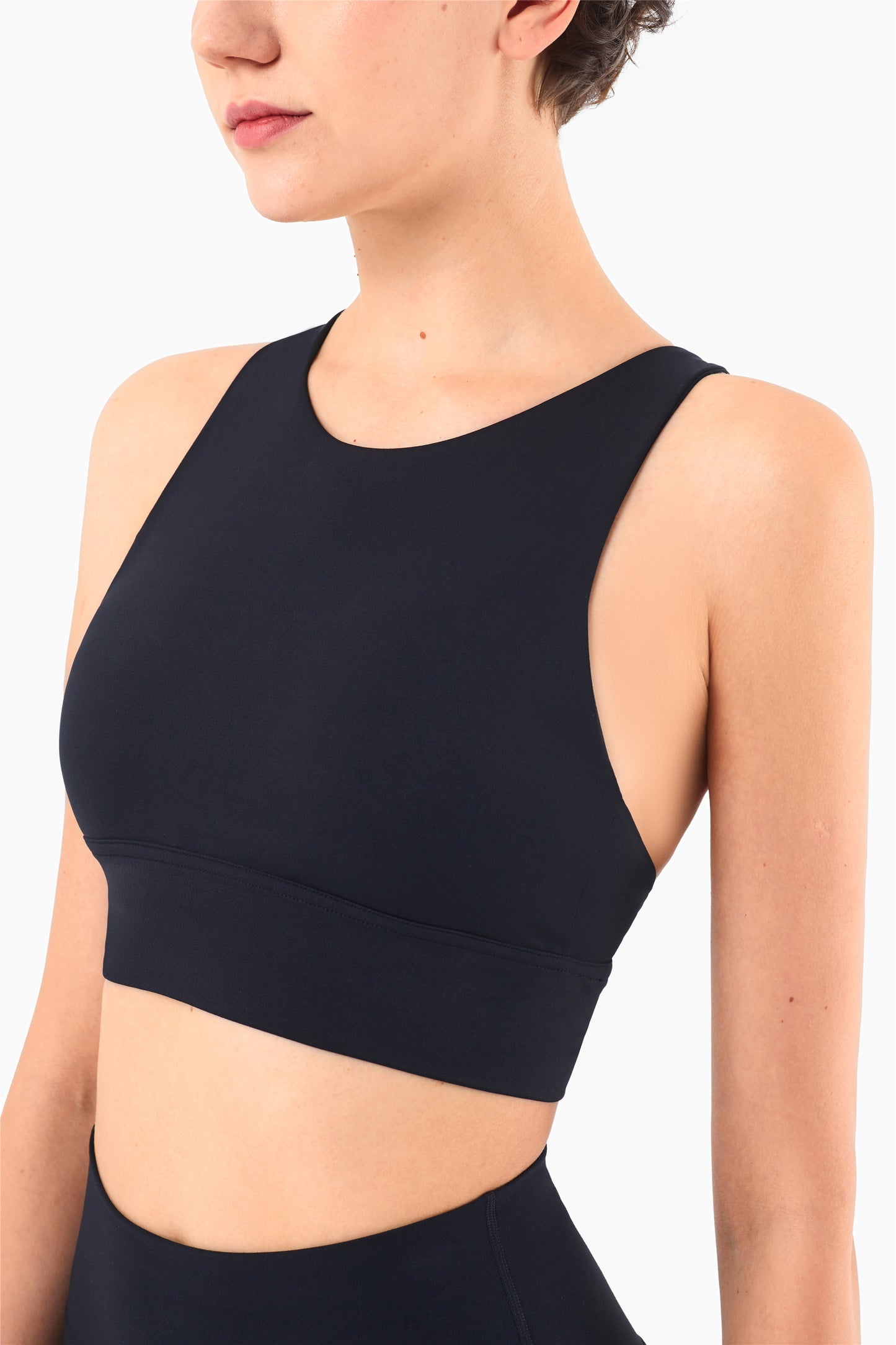WX1232-NULS Chaleco de yoga desnudo europeo y americano, ropa interior deportiva de resistencia media, parte de atrás bonita Eiffel, sujetador de yoga y fitness con cuello alto
