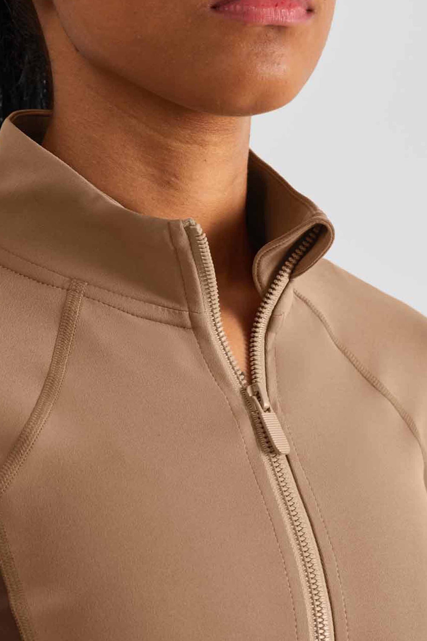 WT1505-NULS new matching color waist fine top women's non-slip zipper comfortable tight sport coat High tie finger set sportswear