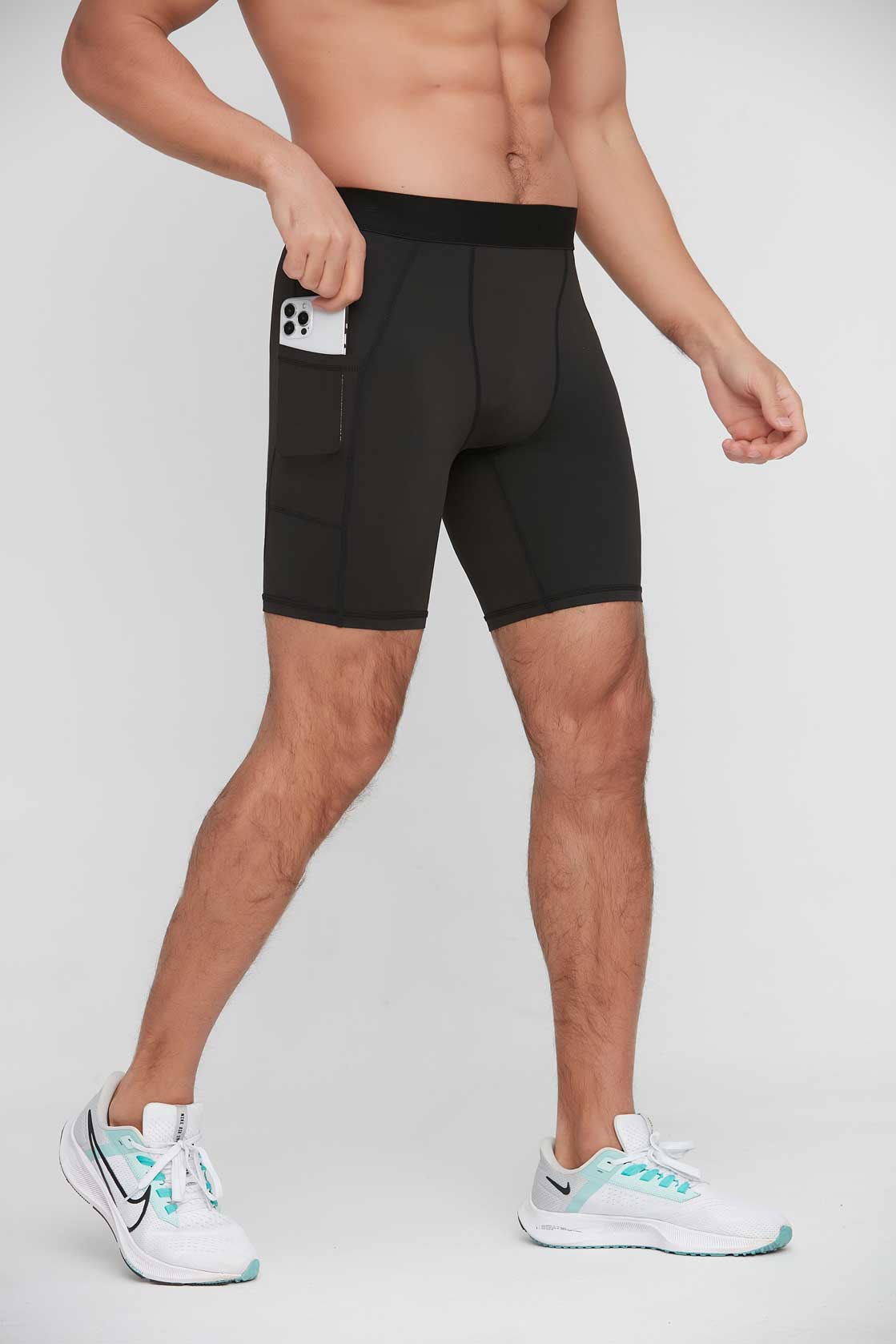 HRG1011-Men's tight-fitting sports capri pants, basketball training base layer fitness shorts, quick-drying shorts with pockets.