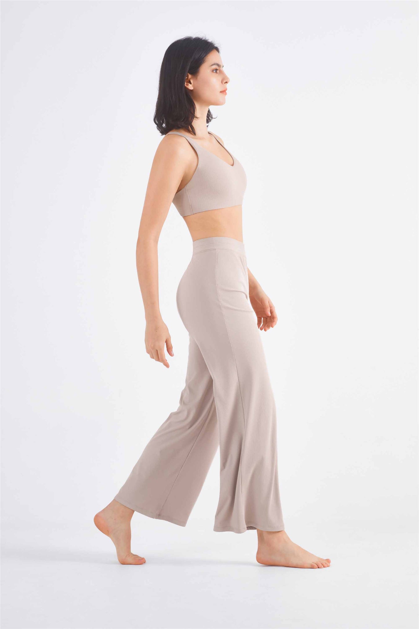 CK1456-DRIB thin ribbed sunblock cool loose wide leg pants with waist yoga pants sports casual drawstring girdle pants for women