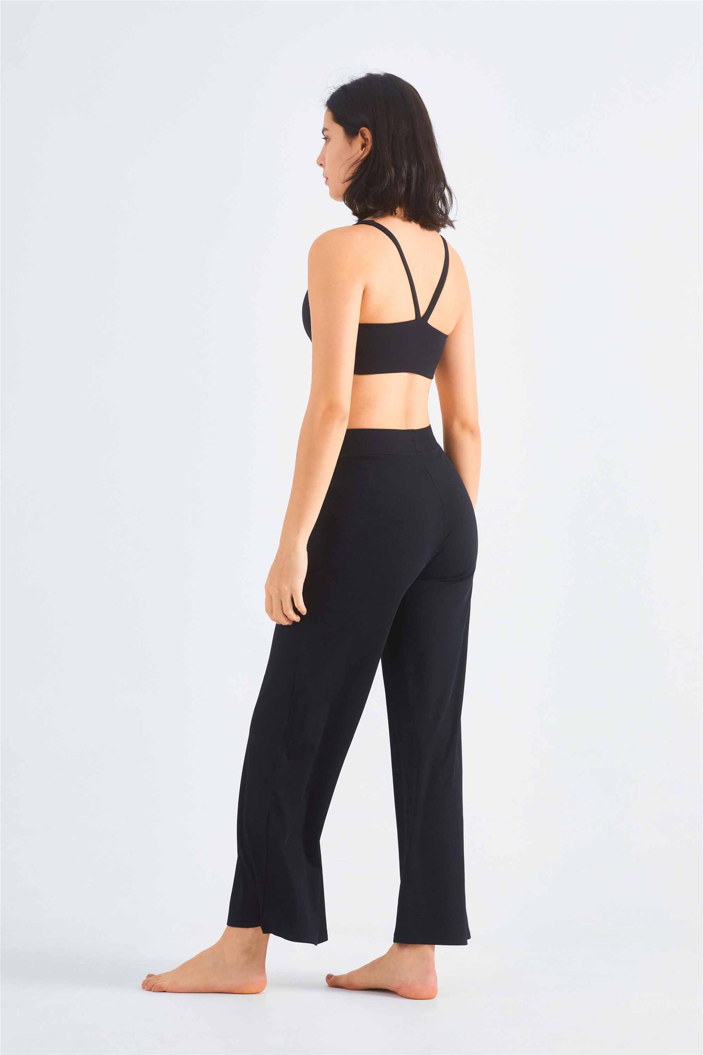 CK1456-DRIB thin ribbed sunblock cool loose wide leg pants with waist yoga pants sports casual drawstring girdle pants for women