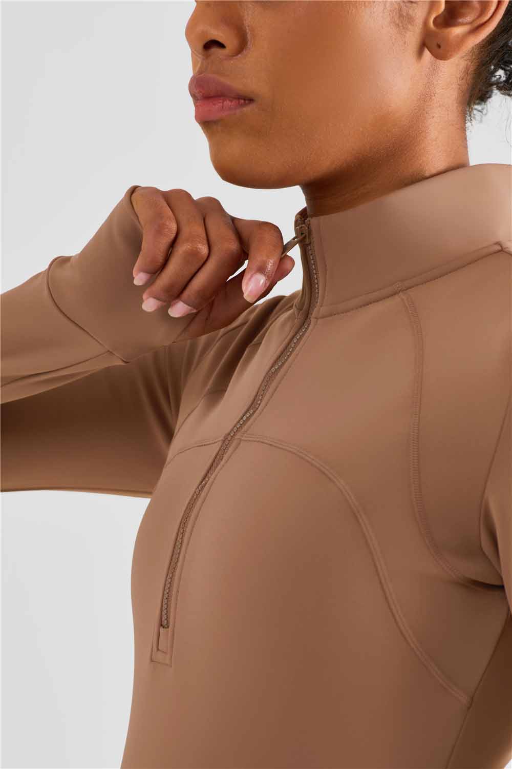 WT1478-Warm shell autumn and winter cashmere yoga suit women's thick warm slim fitness suit chest line half zip tight yoga coat