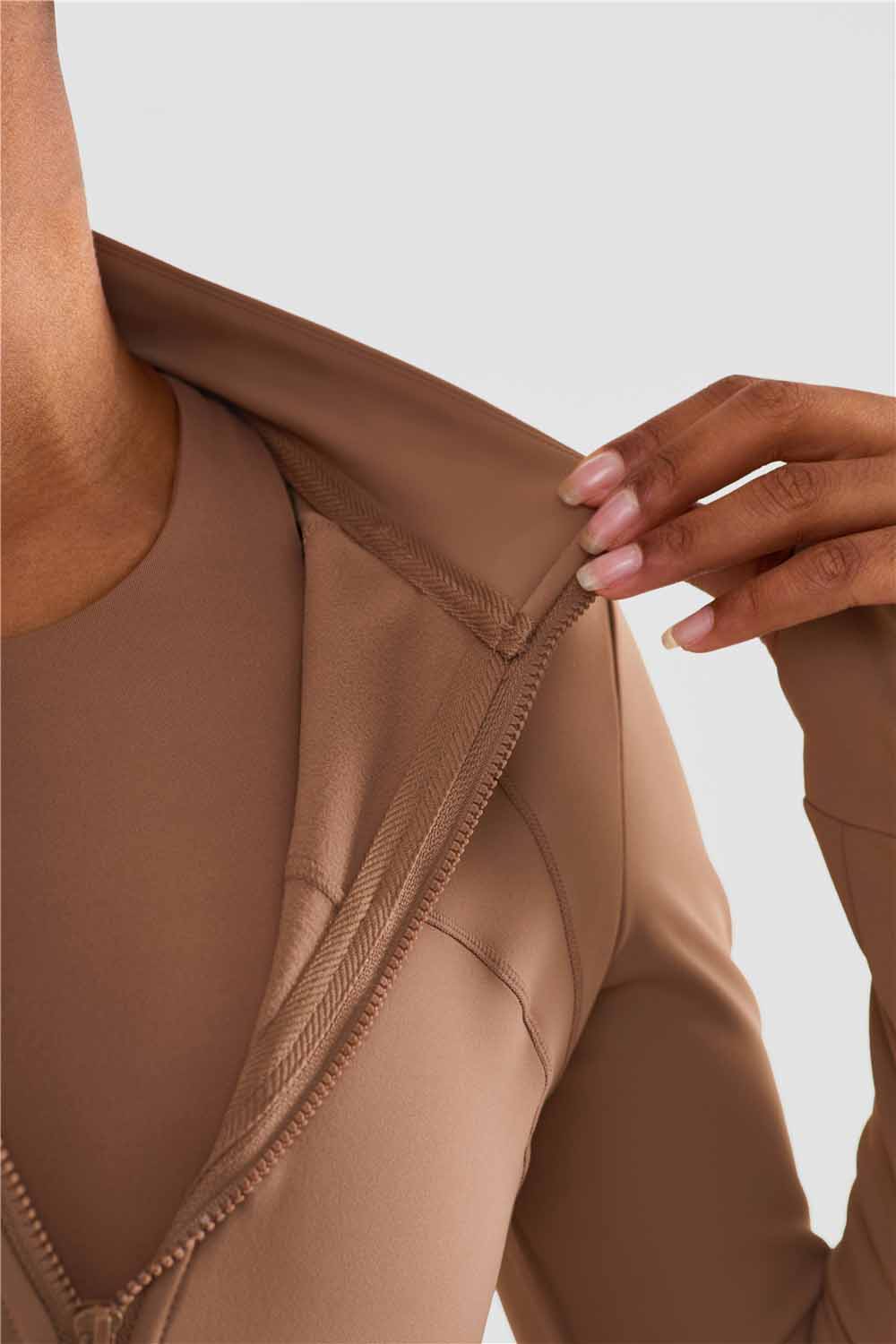 WT1478-Warm shell autumn and winter cashmere yoga suit women's thick warm slim fitness suit chest line half zip tight yoga coat