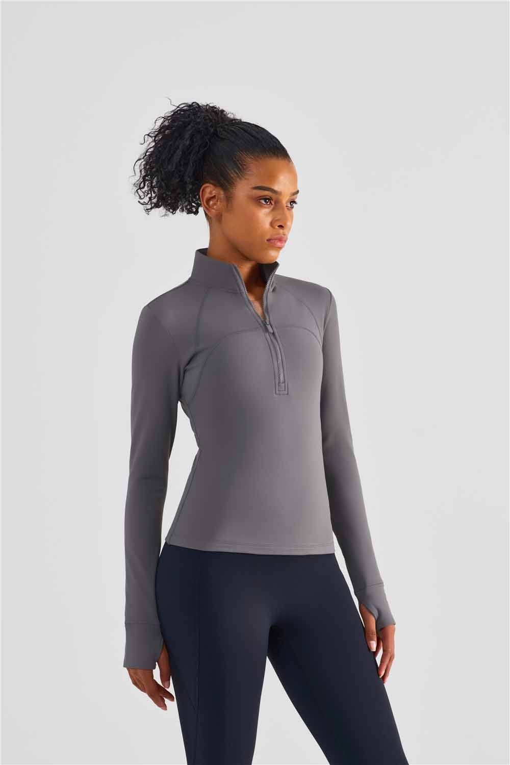 WT1478-Warm shell autumn and winter cashmere yoga suit women's thick warm slim fitness suit chest line half zip tight yoga coat