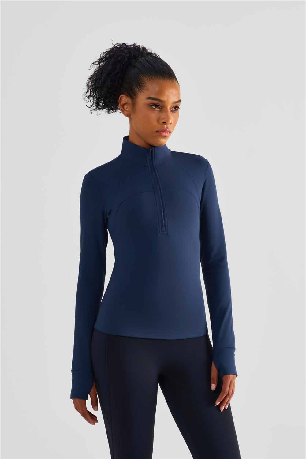 WT1478-Warm shell autumn and winter cashmere yoga suit women's thick warm slim fitness suit chest line half zip tight yoga coat