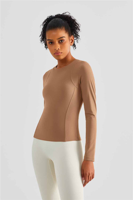 CX1495-Nuls Europe and the United States soft breast line slim-fit version long-sleeved yoga wear classic round neck one-piece yoga blazer