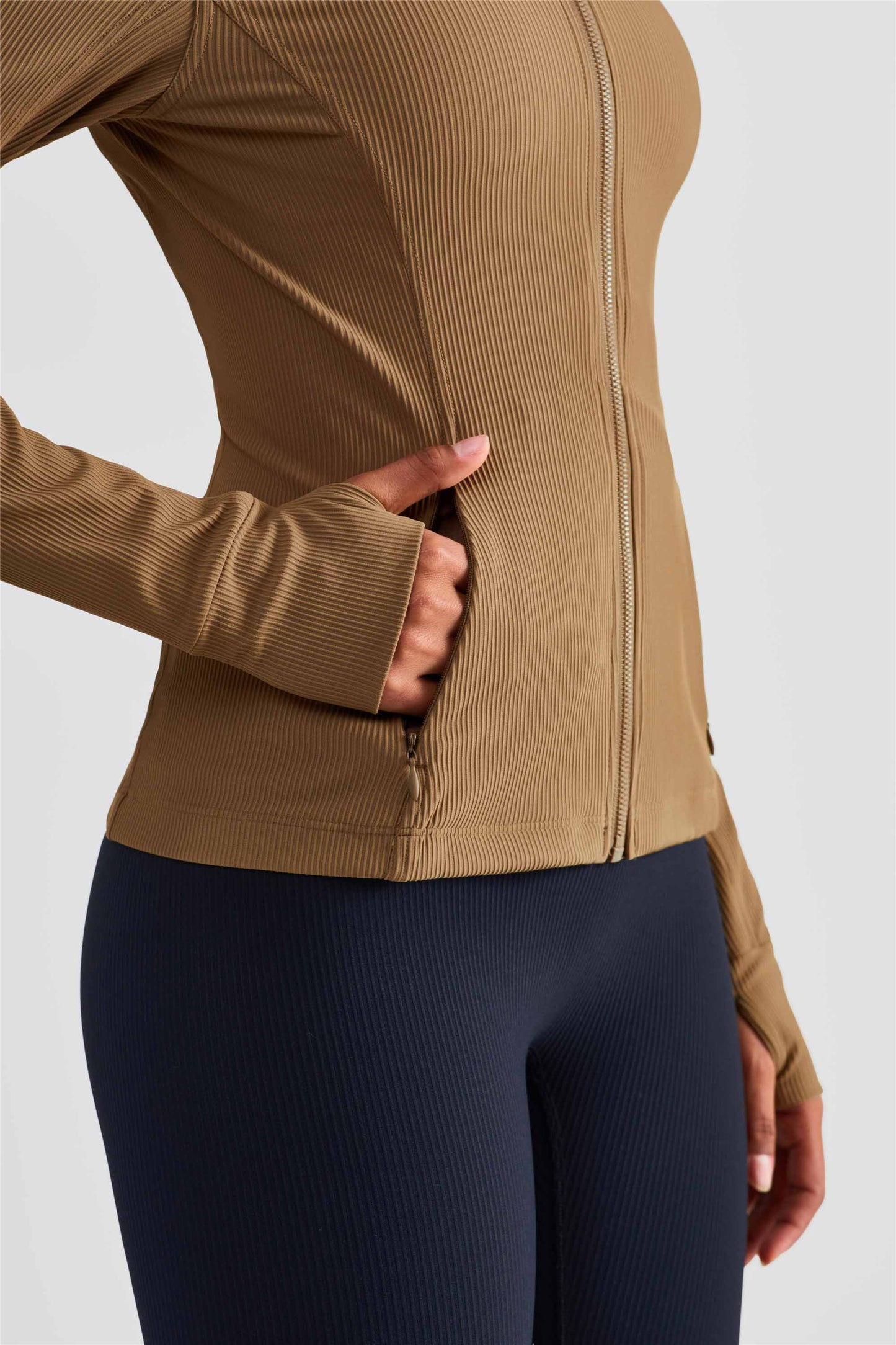 WT1502-Zipper pocket blazer women's one-piece waist vest with finger set collar windproof tights