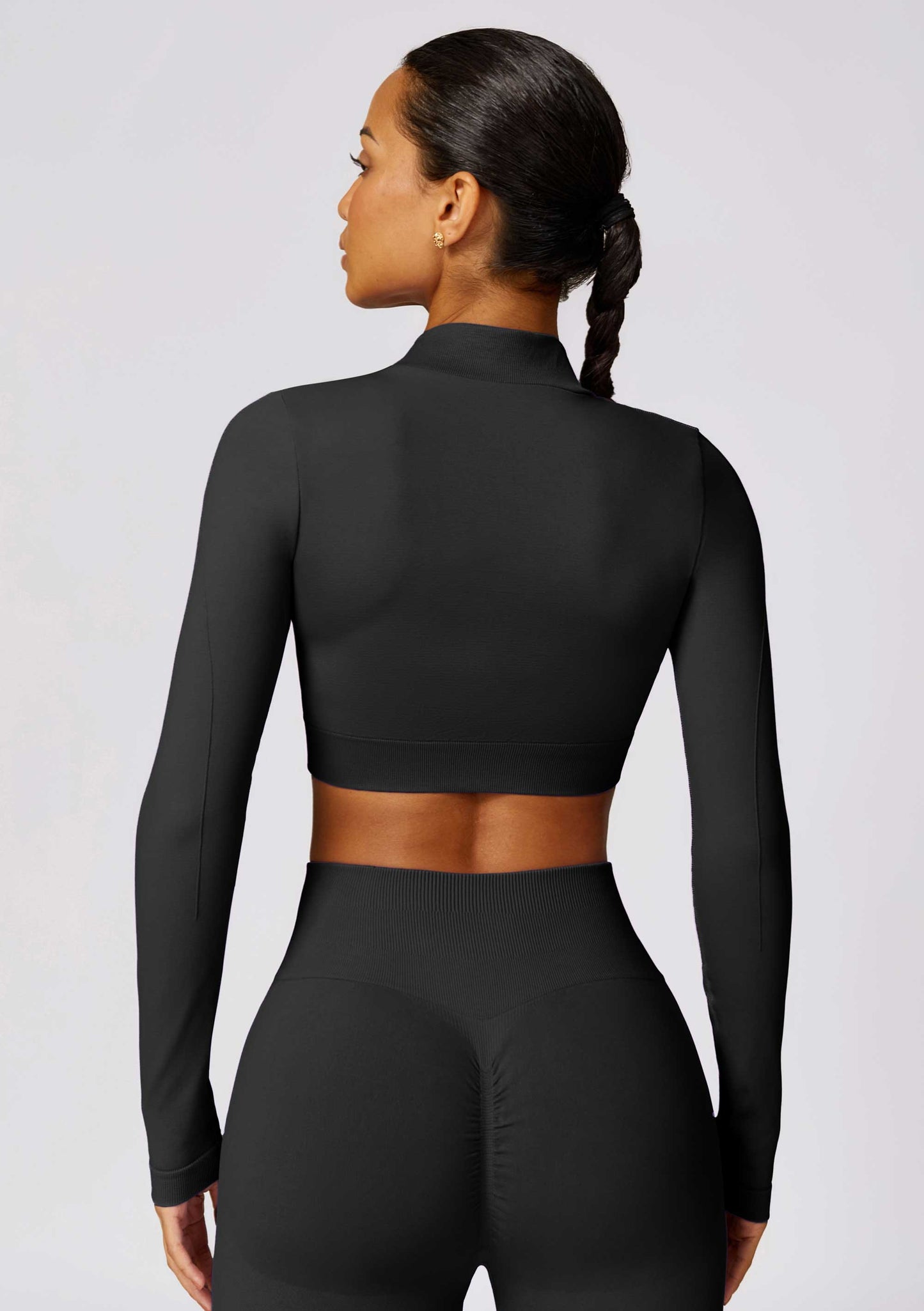 HR7502-3-Winter tight seamless long-sleeved yoga jacket with zipper quick-drying fitness clothing for women running sports jacket