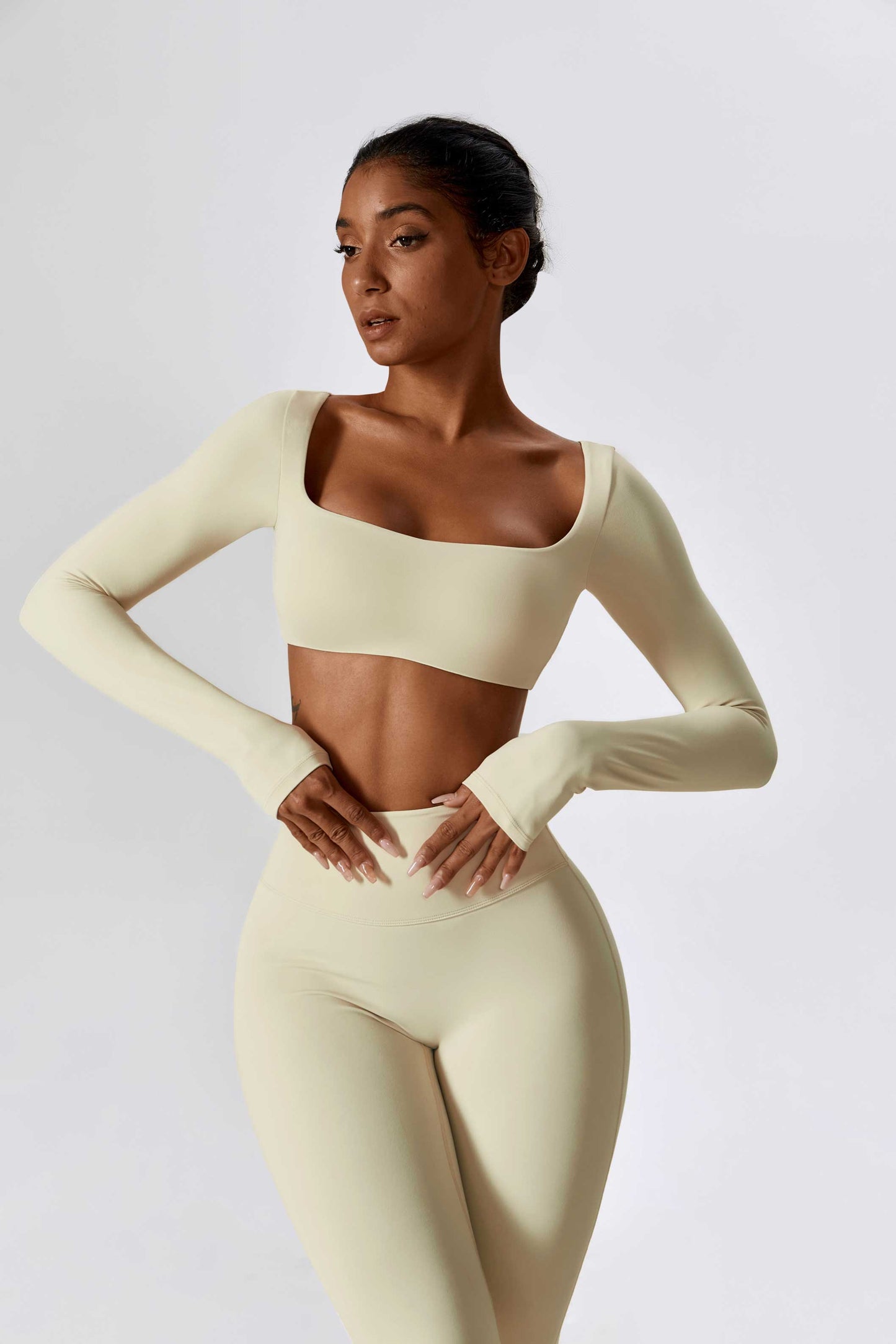 HR8232-2-Sexy long-sleeved yoga suit, outdoor running sports T-shirt, quick-drying tight fitness top