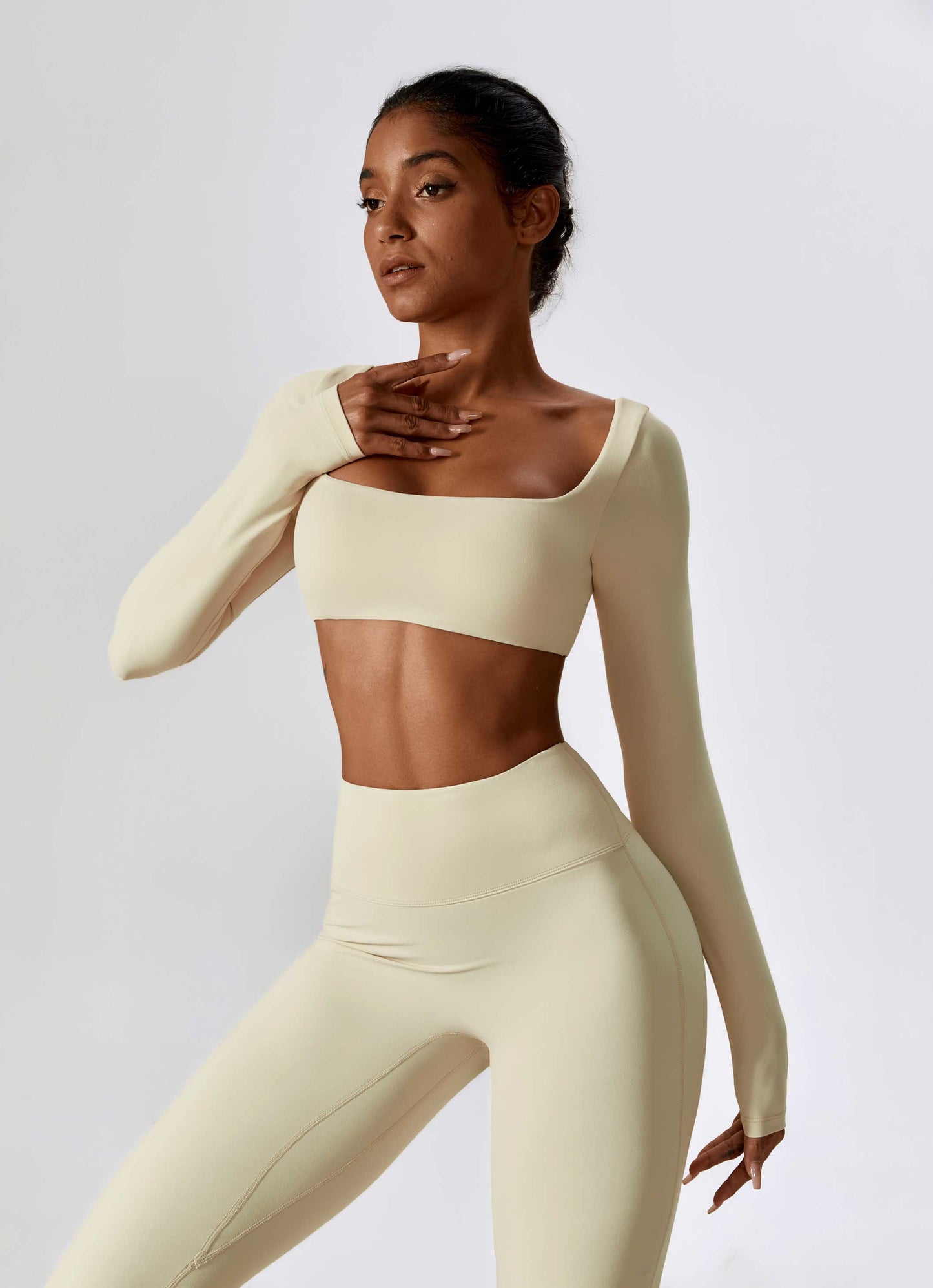 HR8232-2-Sexy long-sleeved yoga suit, outdoor running sports T-shirt, quick-drying tight fitness top