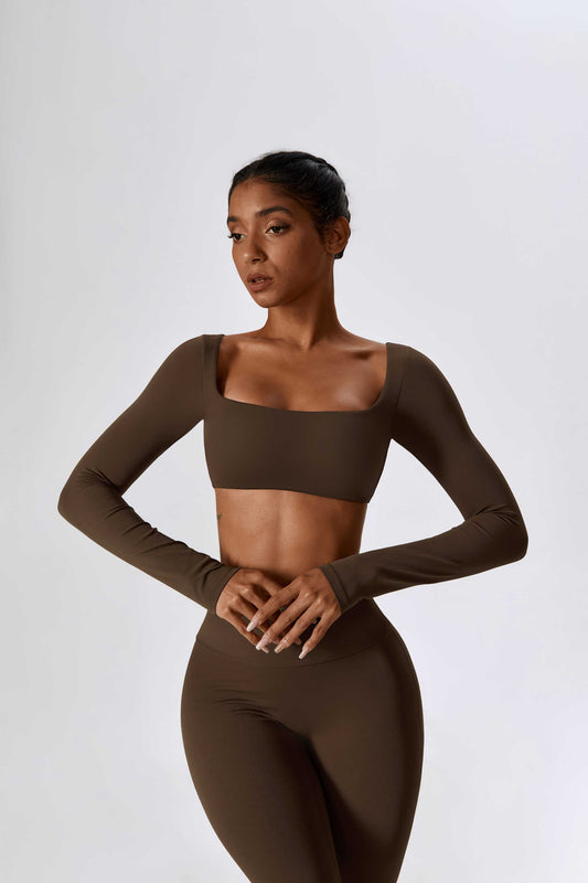 HR8232-2-Sexy long-sleeved yoga suit, outdoor running sports T-shirt, quick-drying tight fitness top