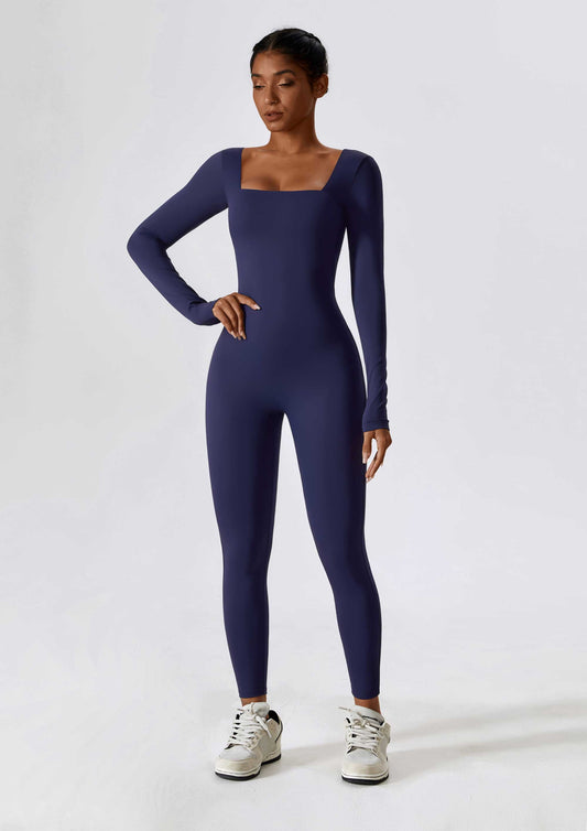 HR8150-Winter buttocks-lifting long-sleeved tight-fitting one-piece yoga suit for women, suitable for outdoor running and fitness