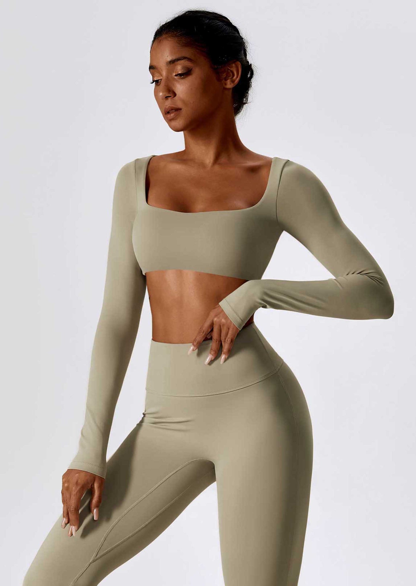 HR8232-2-Sexy long-sleeved yoga suit, outdoor running sports T-shirt, quick-drying tight fitness top