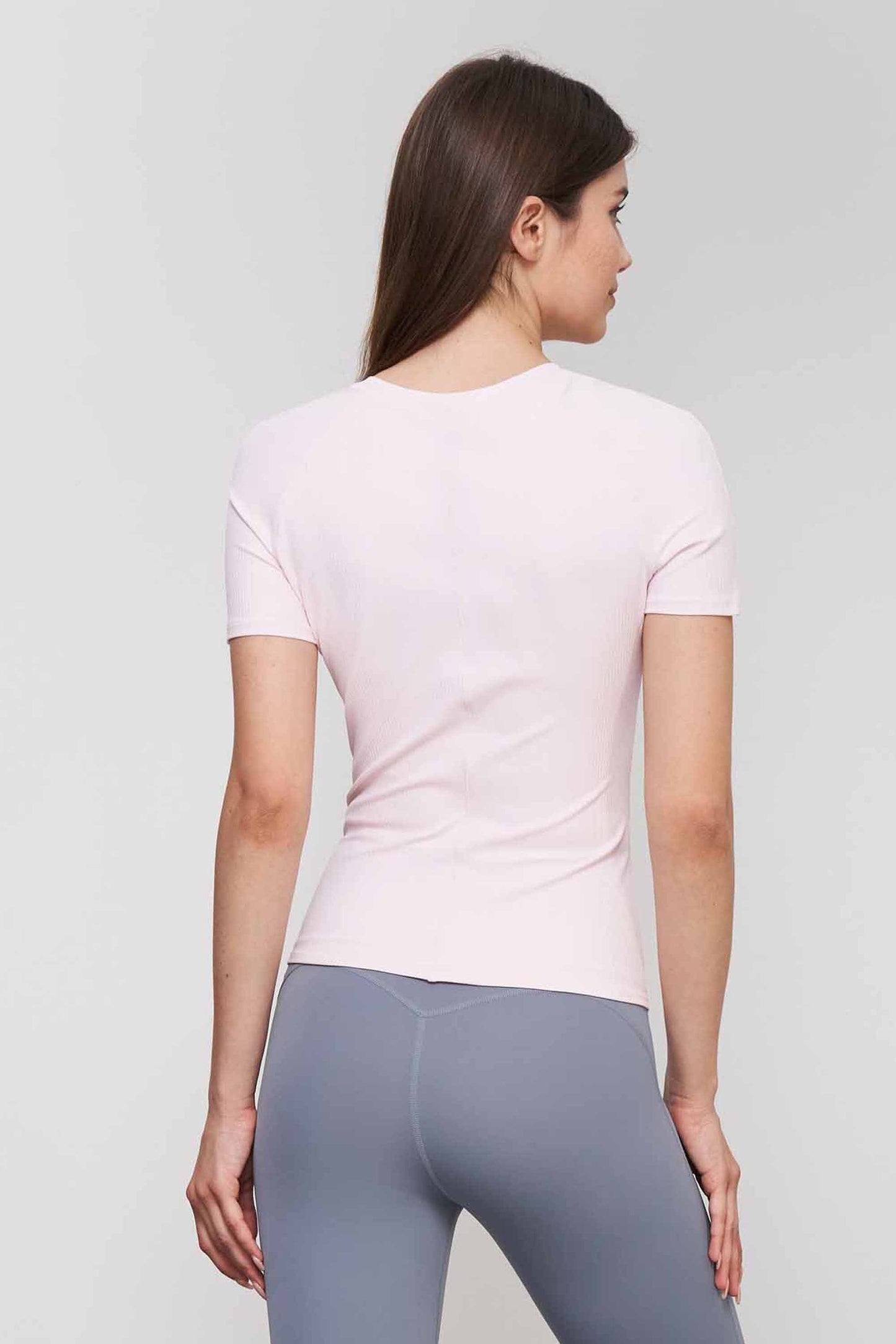 TX1548-Nuls ribbed nude Yoga short sleeve Love new round neck fitness T-shirt women's tight waist yoga top