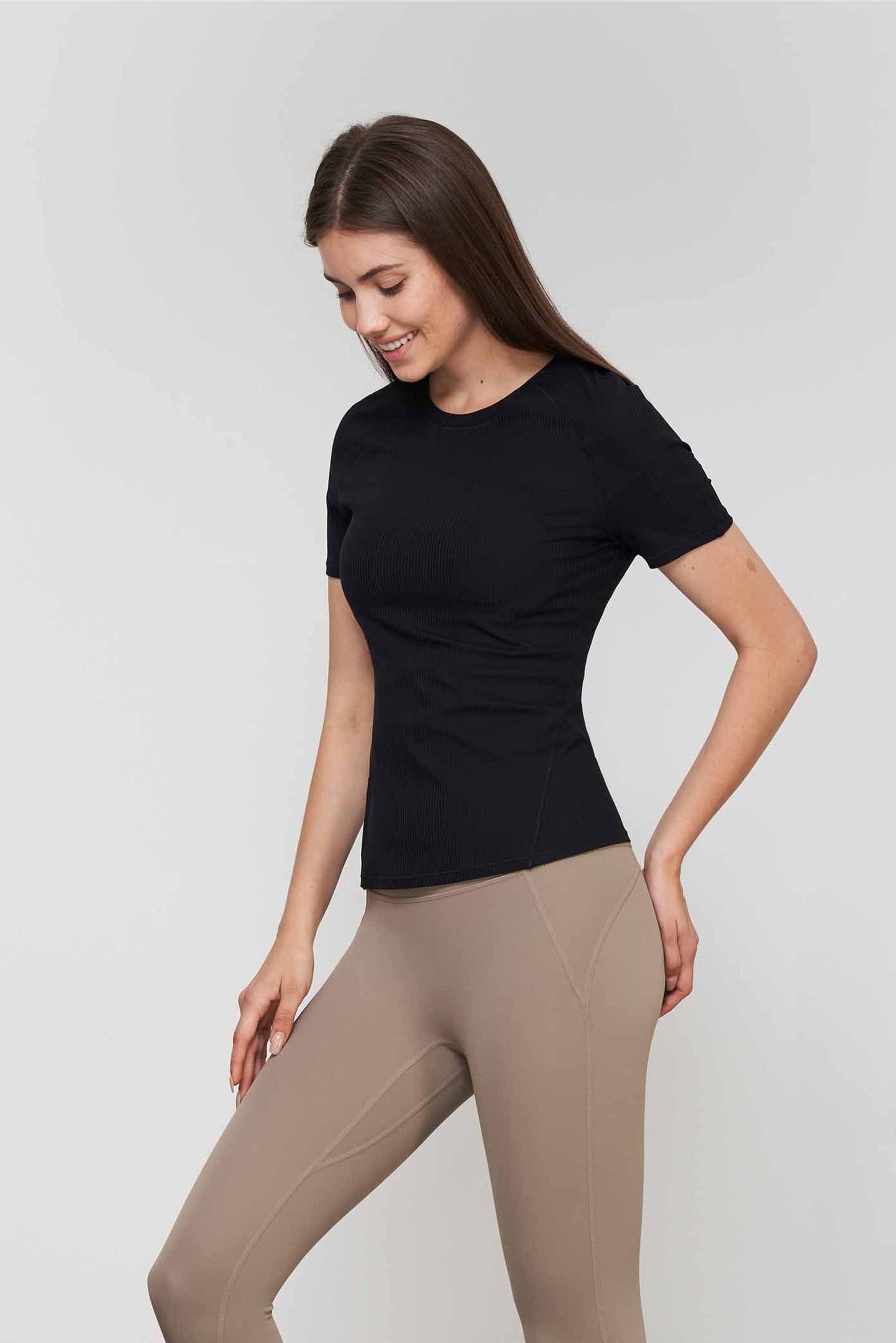 TX1548-Nuls ribbed nude Yoga short sleeve Love new round neck fitness T-shirt women's tight waist yoga top