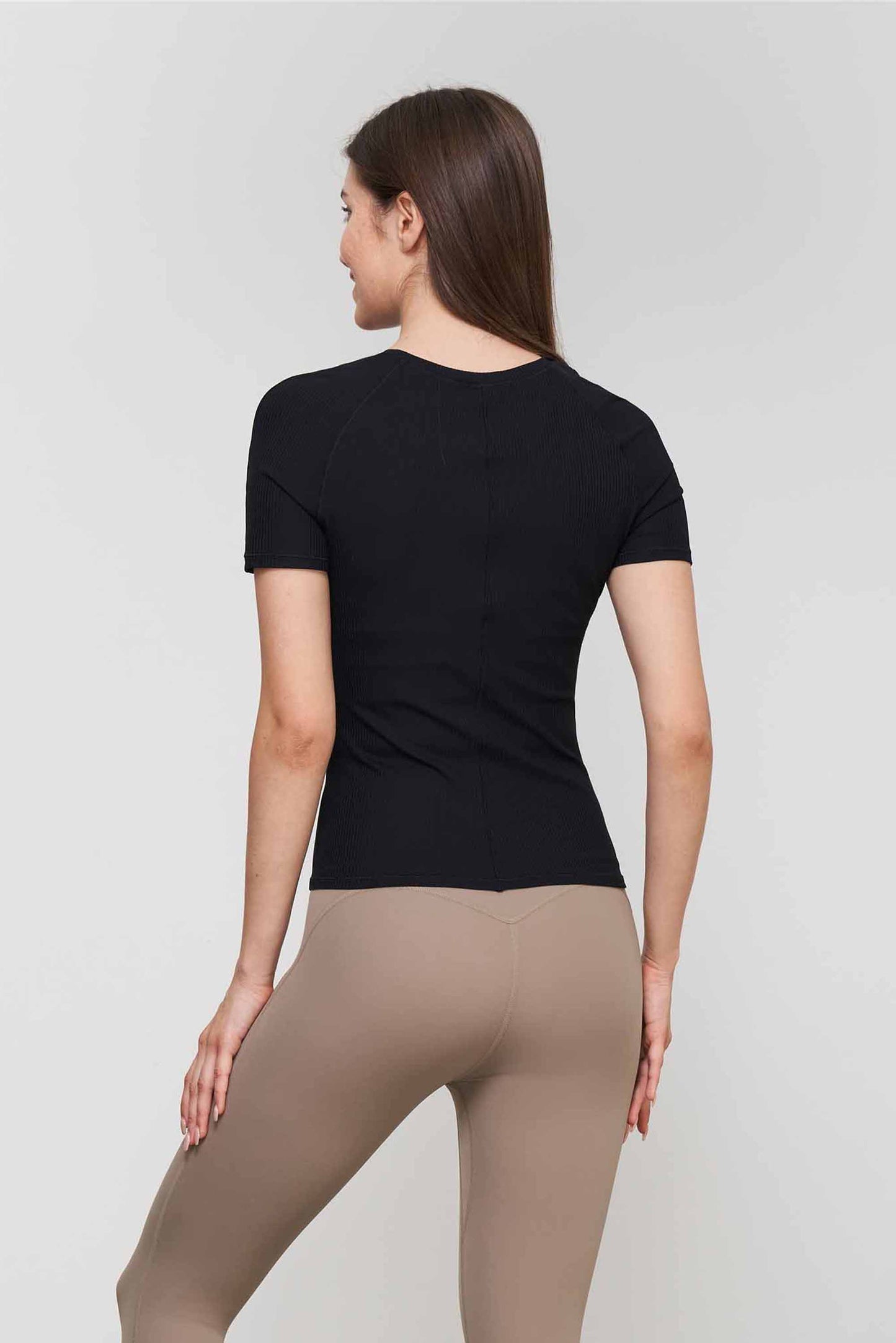 TX1548-Nuls ribbed nude Yoga short sleeve Love new round neck fitness T-shirt women's tight waist yoga top