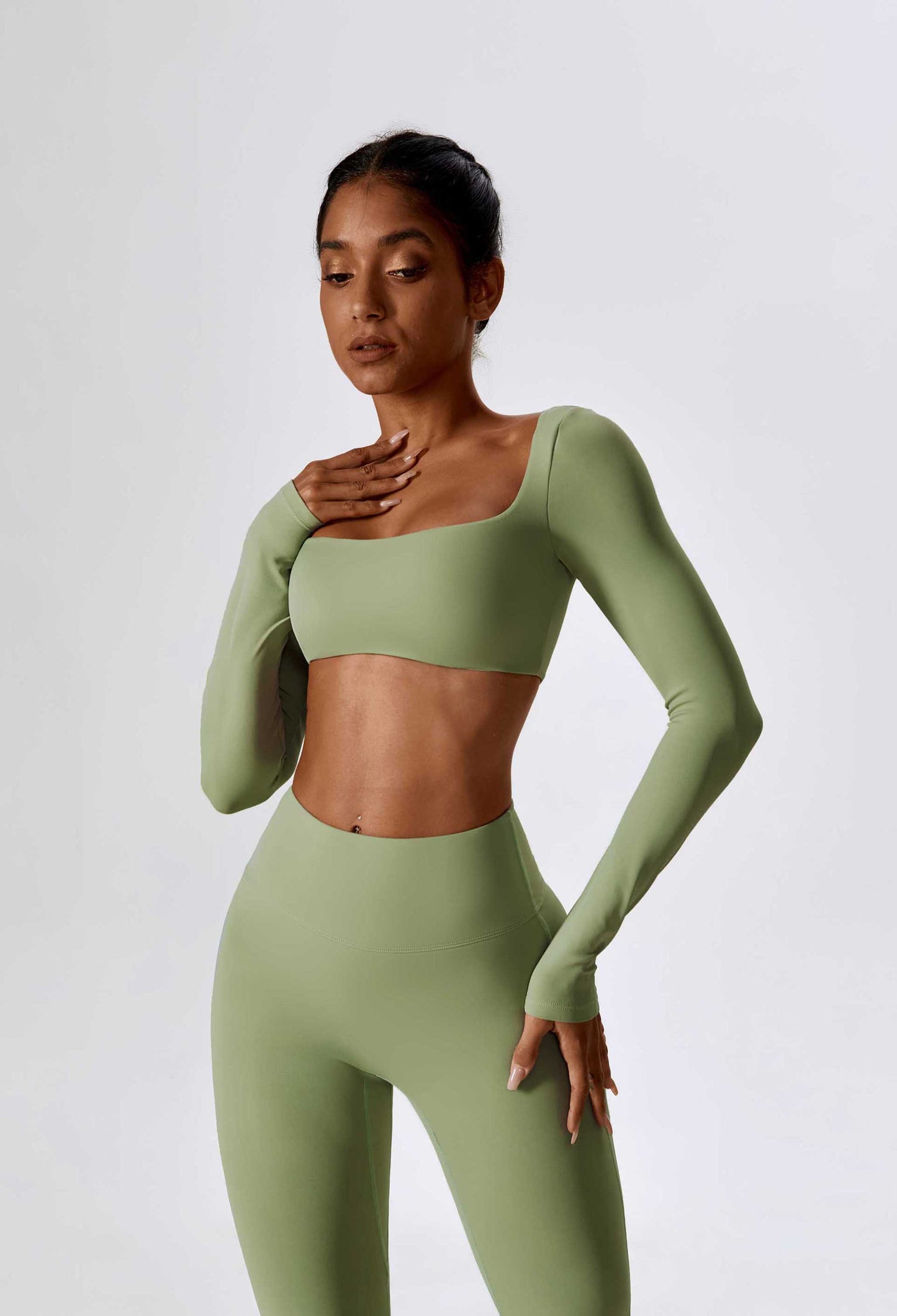 HR8232-2-Sexy long-sleeved yoga suit, outdoor running sports T-shirt, quick-drying tight fitness top