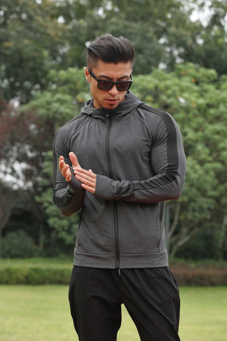 HRYT1002-Sports coat Men's running basketball training long sleeve hoodie autumn winter warm outdoor fitness coat