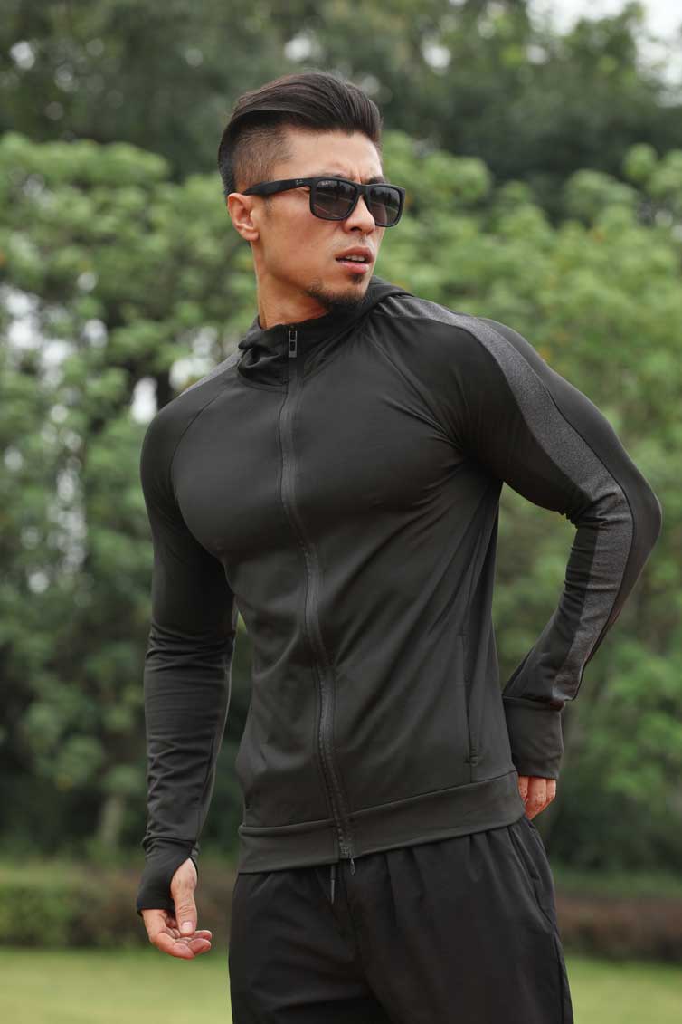 HRYT1002-Sports coat Men's running basketball training long sleeve hoodie autumn winter warm outdoor fitness coat