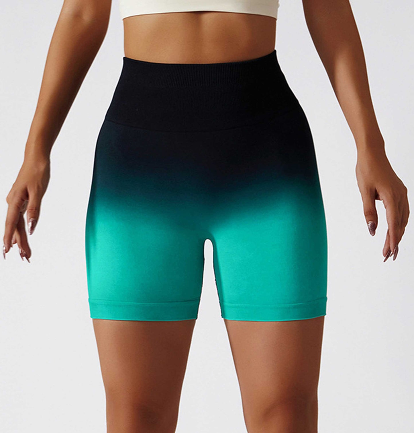 HR6406-European and American gradient seamless yoga shorts, breathable and tight-fitting sports shorts for women, high-waisted elastic butt-lifting fitness pants